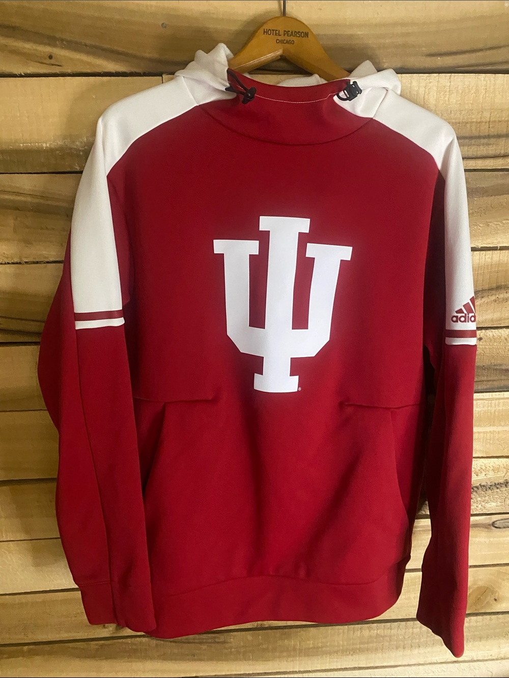 adidas Men’s Red & White Crewneck Pullover with Indiana IU Logo climawarm M